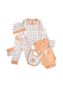 Babies Basic 7 Piece Unisex 100% Cotton Set Include Bib, Socks, Mitten, Cap, Romper, Top And Bottom Set, Peach  - Image 2