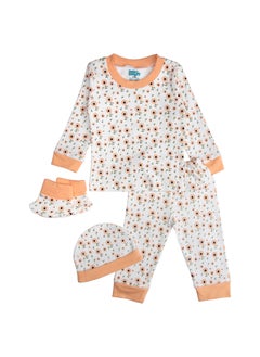 Babies Basic 7 Piece Unisex 100% Cotton Set Include Bib, Socks, Mitten, Cap, Romper, Top And Bottom Set, Peach  - Image 3