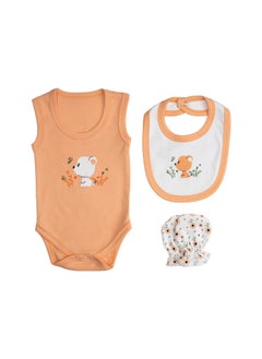 Babies Basic 7 Piece Unisex 100% Cotton Set Include Bib, Socks, Mitten, Cap, Romper, Top And Bottom Set, Peach  - Image 4