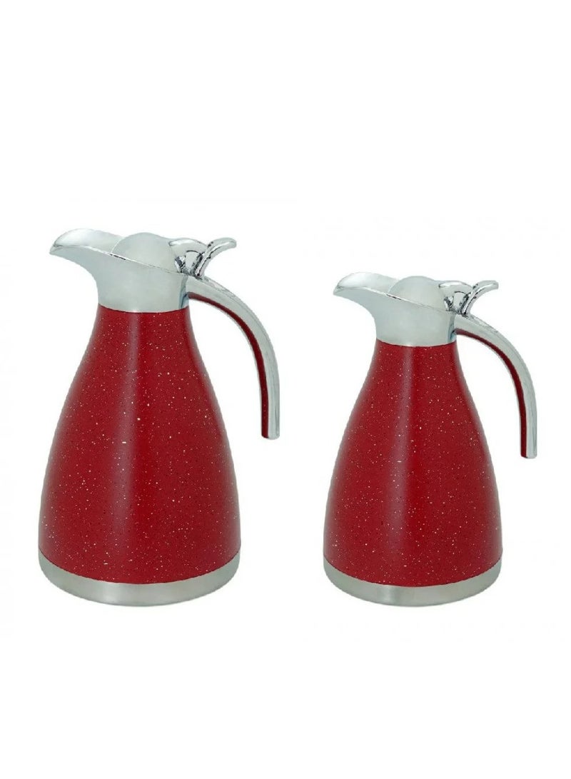 باصرة طقم ترامس شاي فاخرة قطعتين أحمر منقط حجم 1.2 - 1.5 لتر