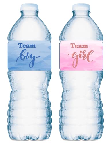 RokAPary 20 Team Girl Team Boy Gender Reveal Party Water Bottle Labels Baby Shower or Sprinkle Event Waterproof Glossy Water Bottle Wrappers Stickers Labels Tabletop Decorations Made in USA 