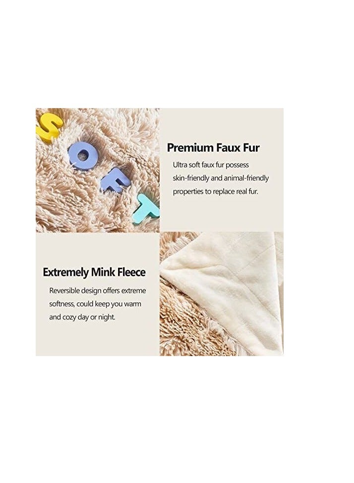 بيج الفاخرة فو الفراء رمي البطانيات مقاس مفرد الشتاء سرير أريكة بطانية بوليستر طبقة مزدوجة رقيق لينة الدافئة ديكور المنزل تقليد فو الفراء المنك 180 *130 سم -متعددة الالوان - Image 2