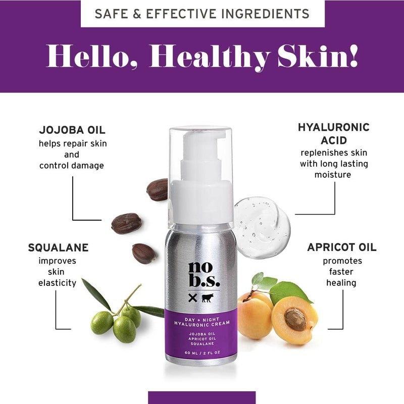 NO B. S. NO BAD STUFF No Bad Stuff - Day & Night Hydrating Cream for Face, Hyaluronic Acid, Jojoba Oil, Apricot Oil & Squalane, Face Cream for All Skin Types, Travel Size, Vegan & Gluten Free, 2 FL Oz - Image 2