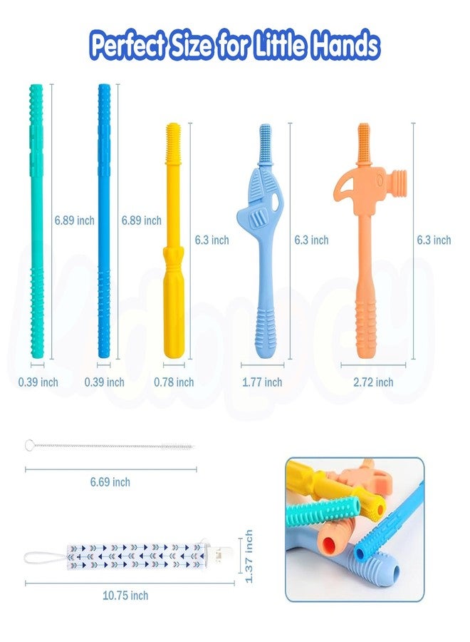 Kidology Baby Teether Tube, Chew Straws for Toddlers 6-12 Months, Hammer Wrench Shape Gift for Boys Girls BPA Free Silicone Baby Molar Teether Chew Toys, 5 Pack Teething Toys - Image 5
