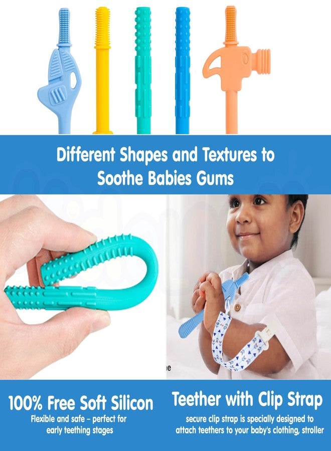Kidology Baby Teether Tube, Chew Straws for Toddlers 6-12 Months, Hammer Wrench Shape Gift for Boys Girls BPA Free Silicone Baby Molar Teether Chew Toys, 5 Pack Teething Toys - Image 4