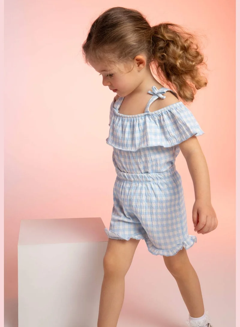 DeFacto Strappy Frill Detail Check Printed Lounge Set