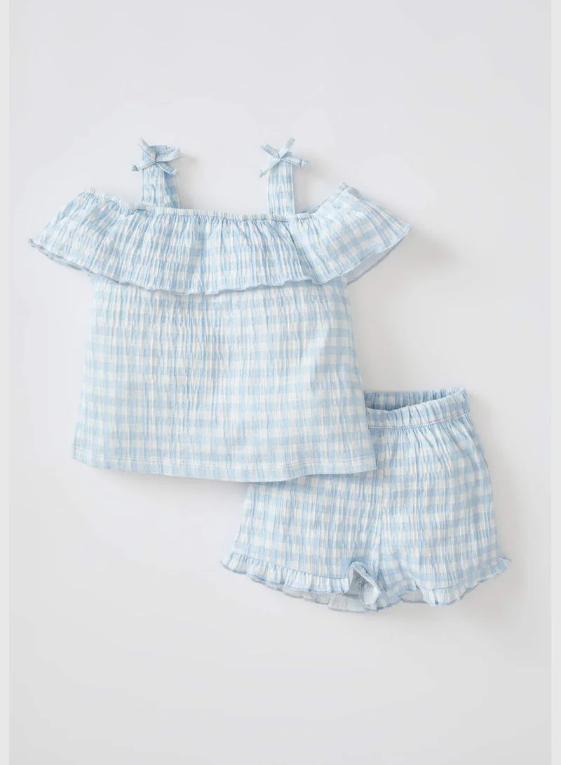 DeFacto Strappy Frill Detail Check Printed Lounge Set