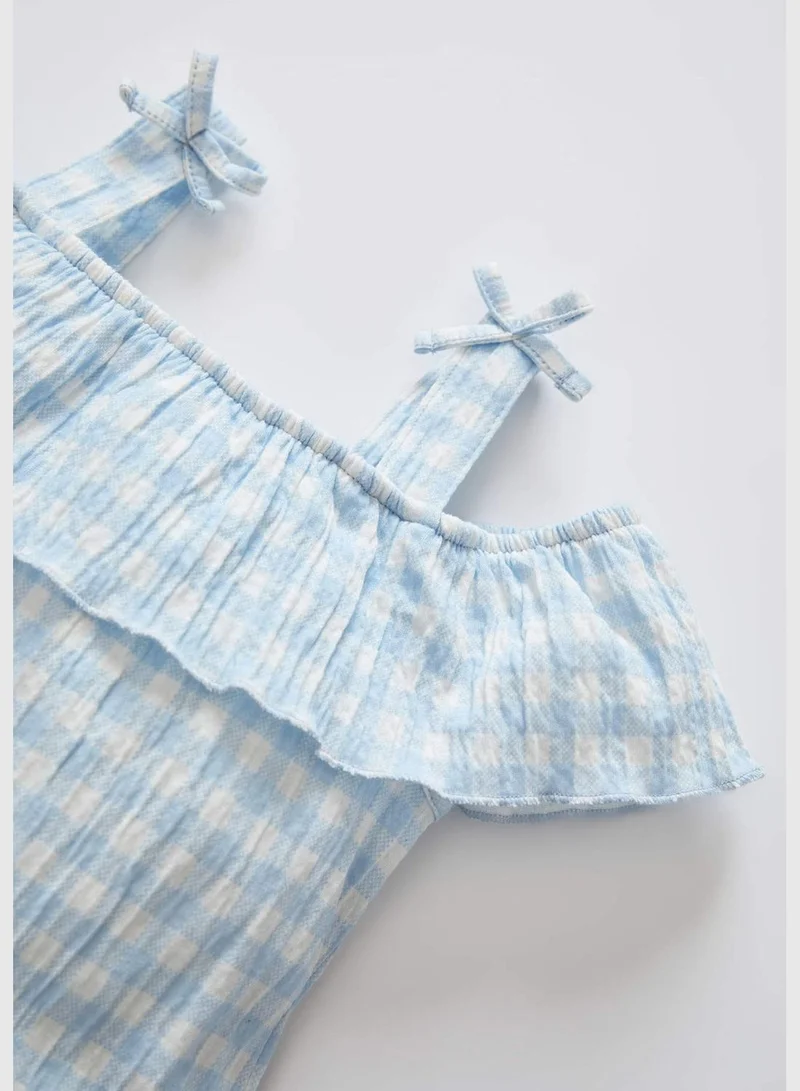 DeFacto Strappy Frill Detail Check Printed Lounge Set