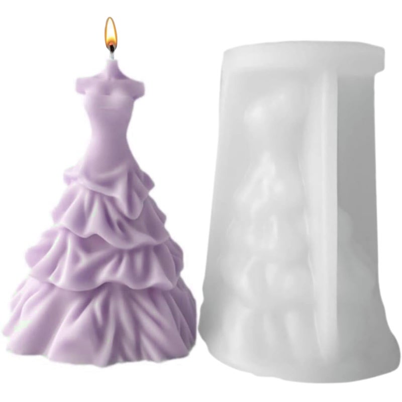 SOFTCREATO Candle Mold I 3D Women Wedding Dress Shape Silicone Scented Wax Mould I for DIY Handmade Ornament, Cake Décor, Aromatherapy, Soap, Resin Art Craft Making Wedding Party Decoration (B) - Image 1