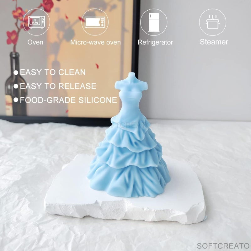 SOFTCREATO Candle Mold I 3D Women Wedding Dress Shape Silicone Scented Wax Mould I for DIY Handmade Ornament, Cake Décor, Aromatherapy, Soap, Resin Art Craft Making Wedding Party Decoration (B) - Image 4