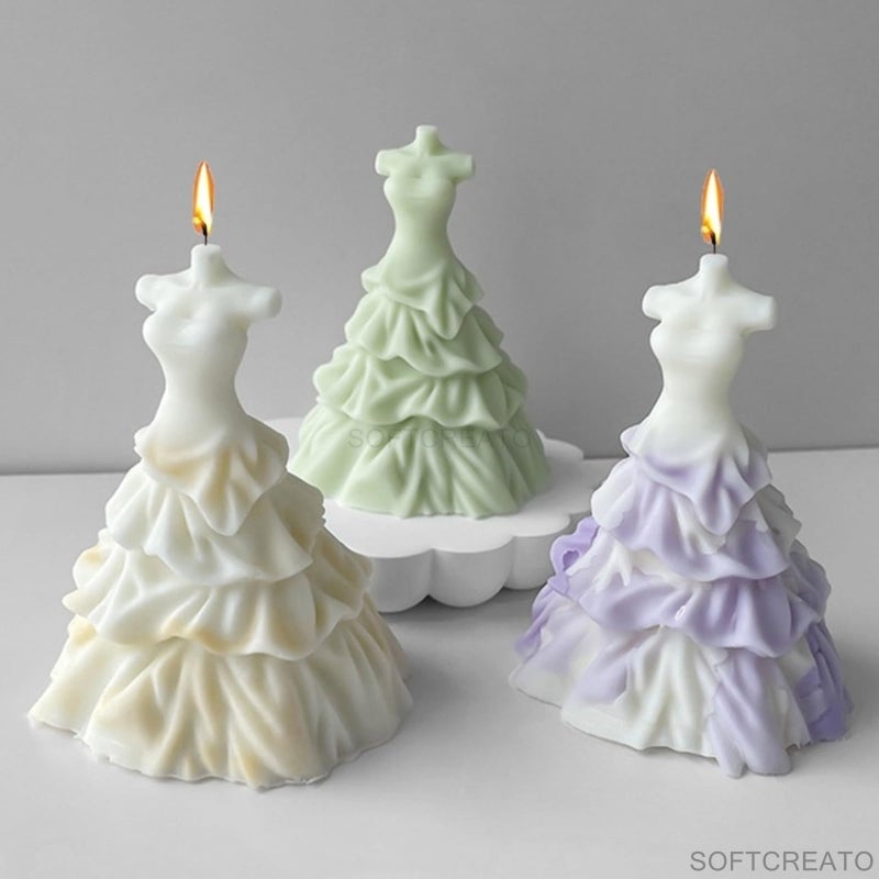 SOFTCREATO Candle Mold I 3D Women Wedding Dress Shape Silicone Scented Wax Mould I for DIY Handmade Ornament, Cake Décor, Aromatherapy, Soap, Resin Art Craft Making Wedding Party Decoration (B) - Image 2