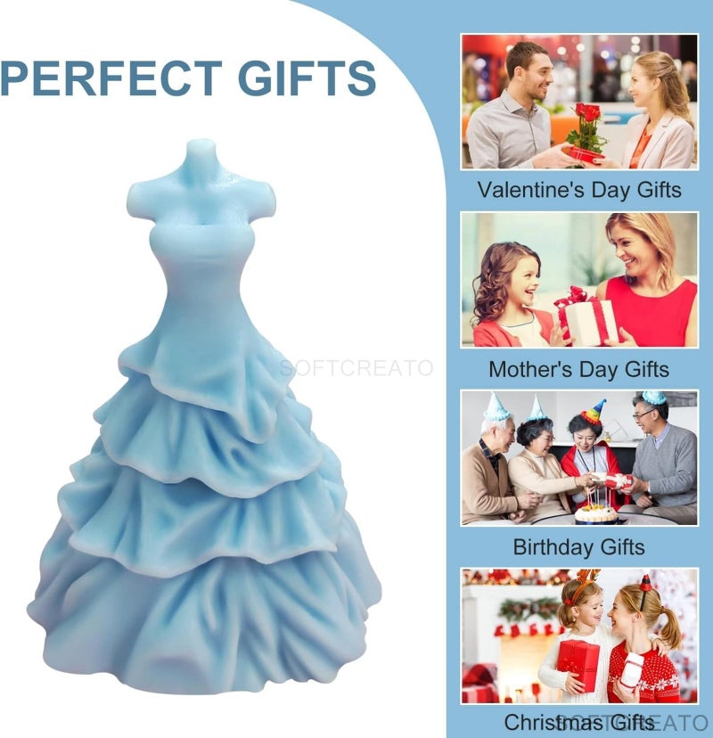 SOFTCREATO Candle Mold I 3D Women Wedding Dress Shape Silicone Scented Wax Mould I for DIY Handmade Ornament, Cake Décor, Aromatherapy, Soap, Resin Art Craft Making Wedding Party Decoration (B) - Image 5