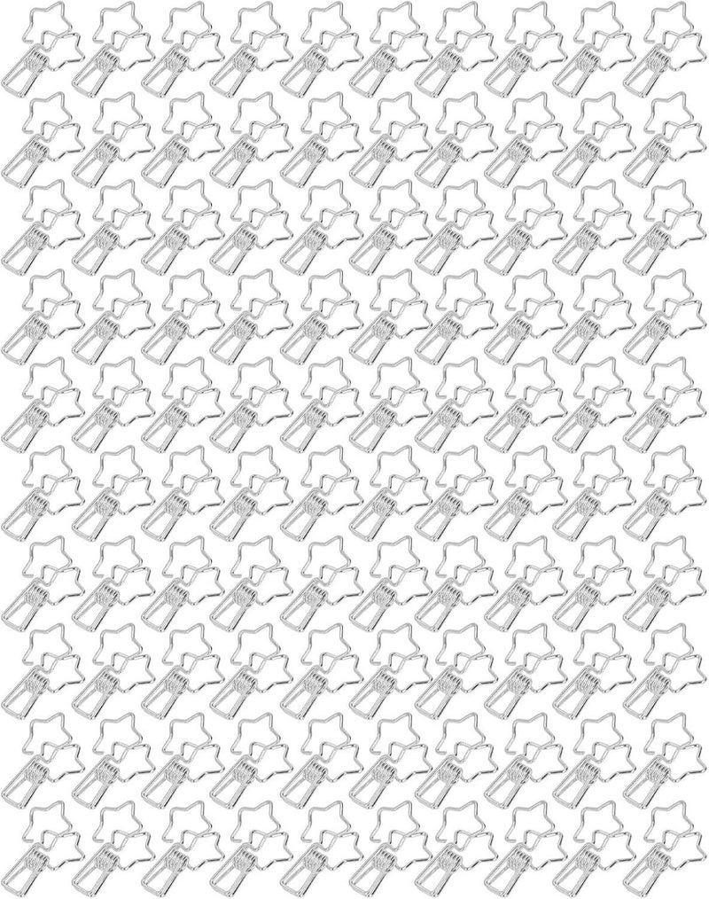 Silver Hollow Out Star Paper Clips 100Pcs Cartoon Style Strong Clamping Metal Office School Home Supplies - Image 1