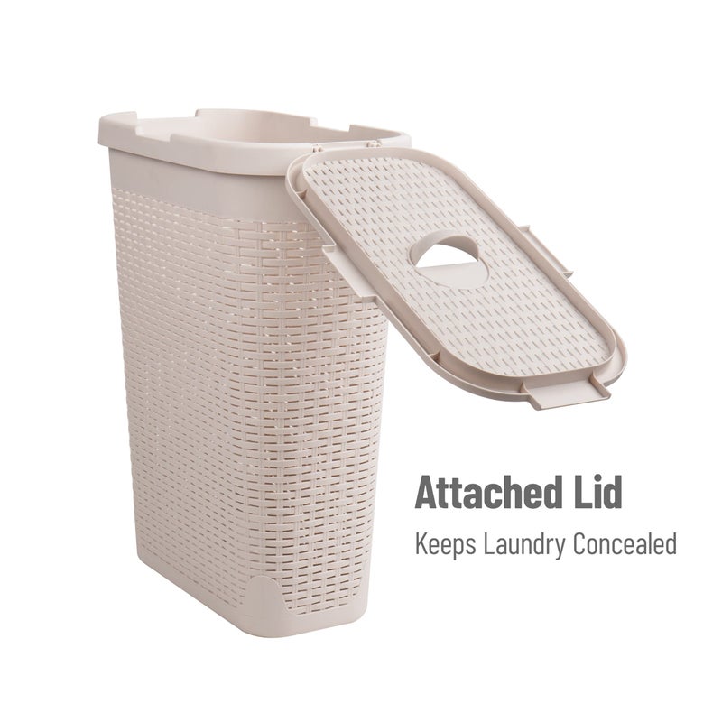 Mind Reader Slim Laundry Hamper with Lid, 40L Clothes Basket, Premium Wicker Design, Plastic, Ivory - Image 5