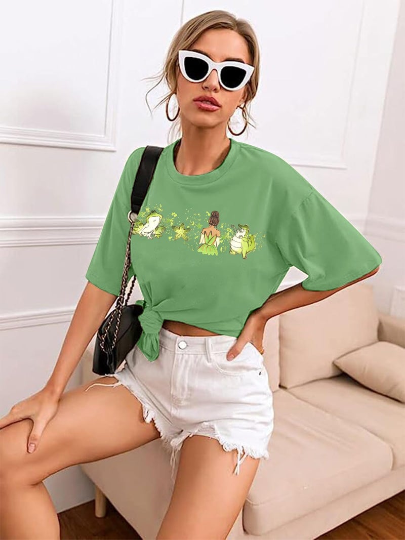 FAYALEQ Oversized Magic Kingdom Shirts for Women The Princess and The Frog Shirt Flower Tea Cake Honey Tees Graphic Short Sleeve Tops - Image 4