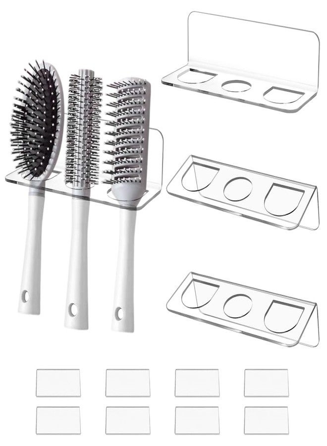 AHANDMAKER 4 Set Hair Tool Organizer Wall Mounted Hair Brush Holder with 3 Holes No-Drill Waterproof Acrylic Comb Holder for Bathroom, Living Room Bedroom, Transparent - Image 1