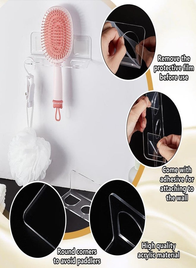 AHANDMAKER 4 Set Hair Tool Organizer Wall Mounted Hair Brush Holder with 3 Holes No-Drill Waterproof Acrylic Comb Holder for Bathroom, Living Room Bedroom, Transparent - Image 4