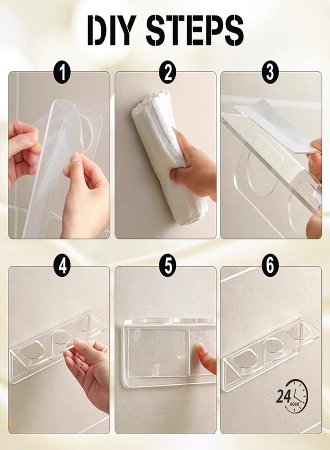 AHANDMAKER 4 Set Hair Tool Organizer Wall Mounted Hair Brush Holder with 3 Holes No-Drill Waterproof Acrylic Comb Holder for Bathroom, Living Room Bedroom, Transparent - Image 3