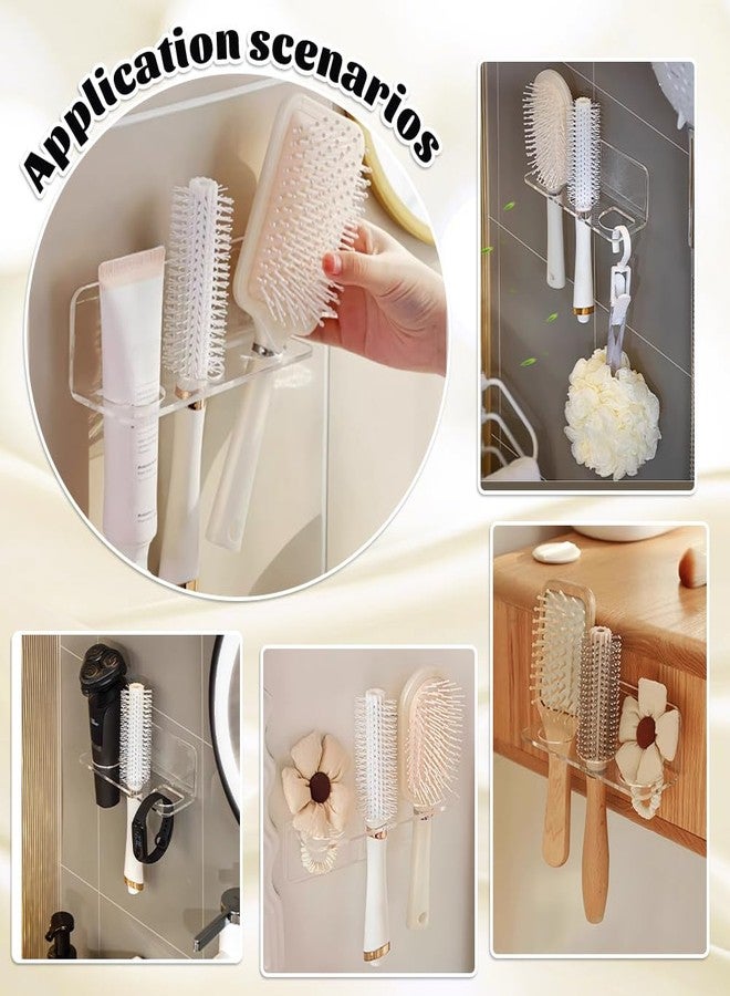 AHANDMAKER 4 Set Hair Tool Organizer Wall Mounted Hair Brush Holder with 3 Holes No-Drill Waterproof Acrylic Comb Holder for Bathroom, Living Room Bedroom, Transparent - Image 5