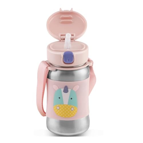 JAYPEE Lil Buds Baby Sipper Bottle for Kids |Food Grade Inner Stainless Steel with Straw|Better Grip with Silicone Cladding|Adjustable Strap for Easy Carry|Drinking Sipper, Pink - Image 4