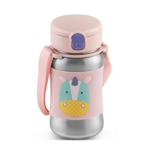 JAYPEE Lil Buds Baby Sipper Bottle for Kids |Food Grade Inner Stainless Steel with Straw|Better Grip with Silicone Cladding|Adjustable Strap for Easy Carry|Drinking Sipper, Pink - Image 1