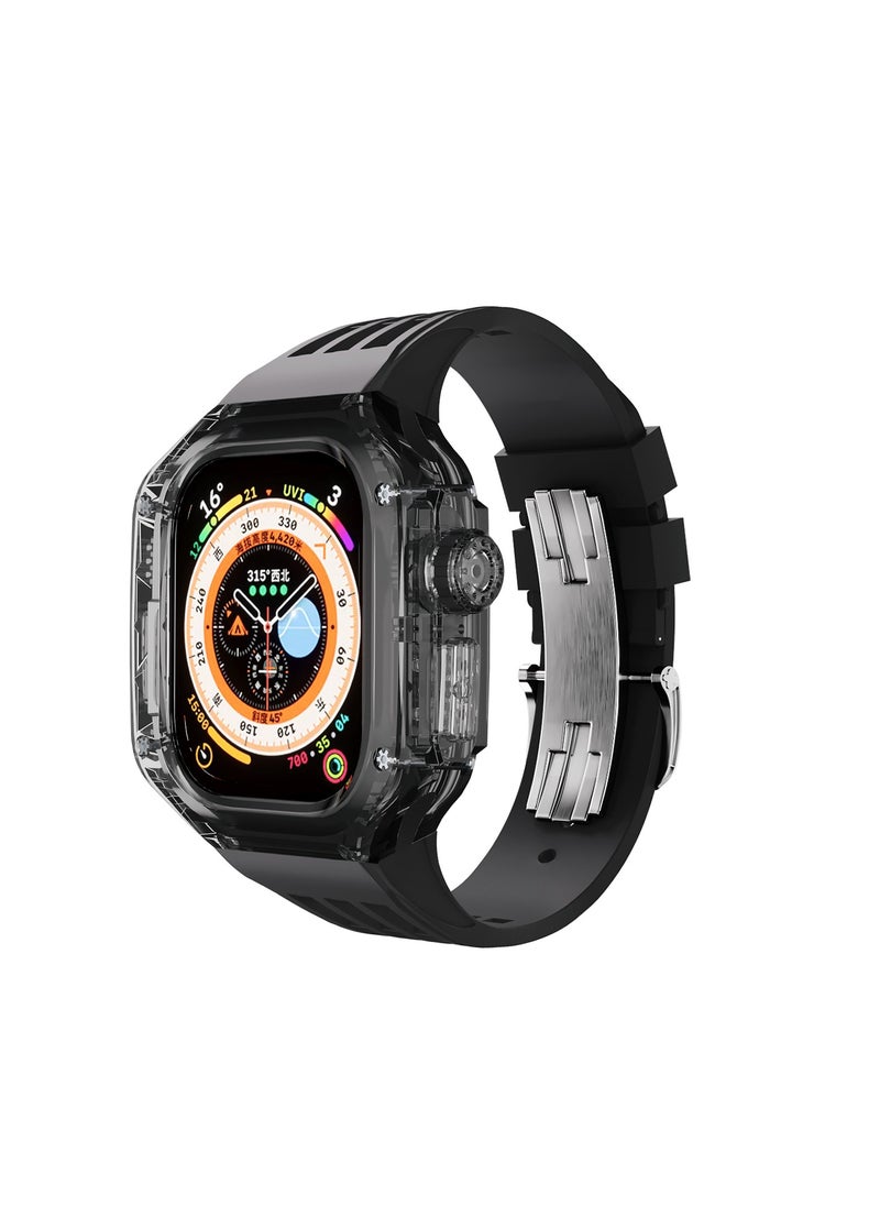 Generic Fluororubber Strap with PC Case for Apple Watch Ultra 2/Ultra, Luxury Richard RM Mod Kit for Apple iWatch 49mm, Black（Not Watch）  - Image 1