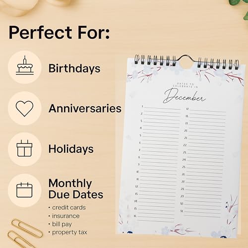 Paper 'n Such Perpetual Floral Wall Calendar for Birthdays and Anniversaries -12 Months - Dates to Remember Book - Journal for Important & Special Days - Wall Hanging Date Organizer 6 x 9 inches - Image 4