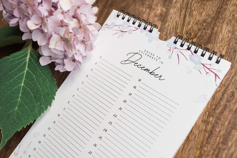 Paper 'n Such Perpetual Floral Wall Calendar for Birthdays and Anniversaries -12 Months - Dates to Remember Book - Journal for Important & Special Days - Wall Hanging Date Organizer 6 x 9 inches - Image 5
