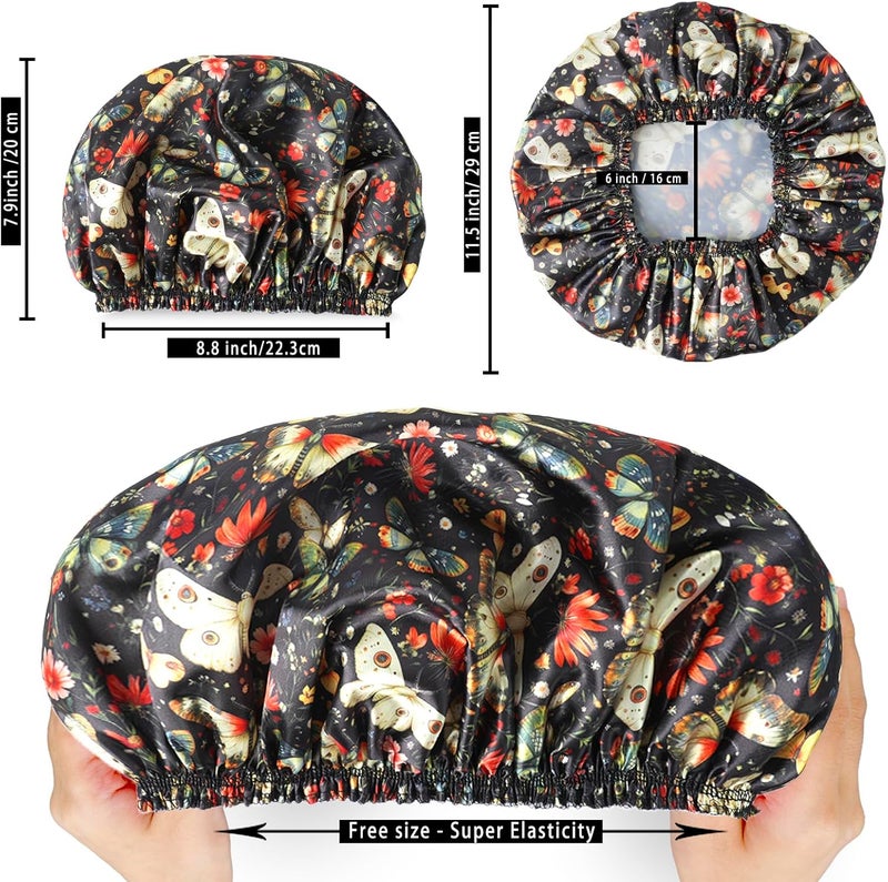 CHFONG Shower Cap for Women,4 PCS Elastic and Reusable Bath Caps, Double Layers Shower Caps Reusable Waterproof, Bathing Shower Caps, Environmental Bath Hair Protection Cap - Butterfly B - Image 4