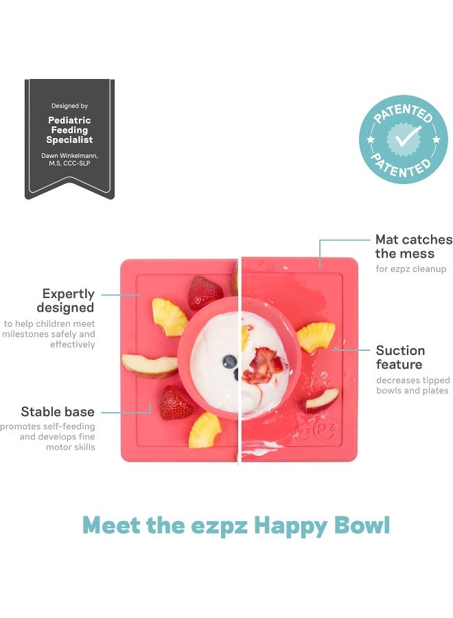 ezpz Happy Bowl (Coral) - 100% Silicone Suction Bowl with Built-in Placemat for Toddlers + Preschoolers - Dishwasher Safe - Image 3