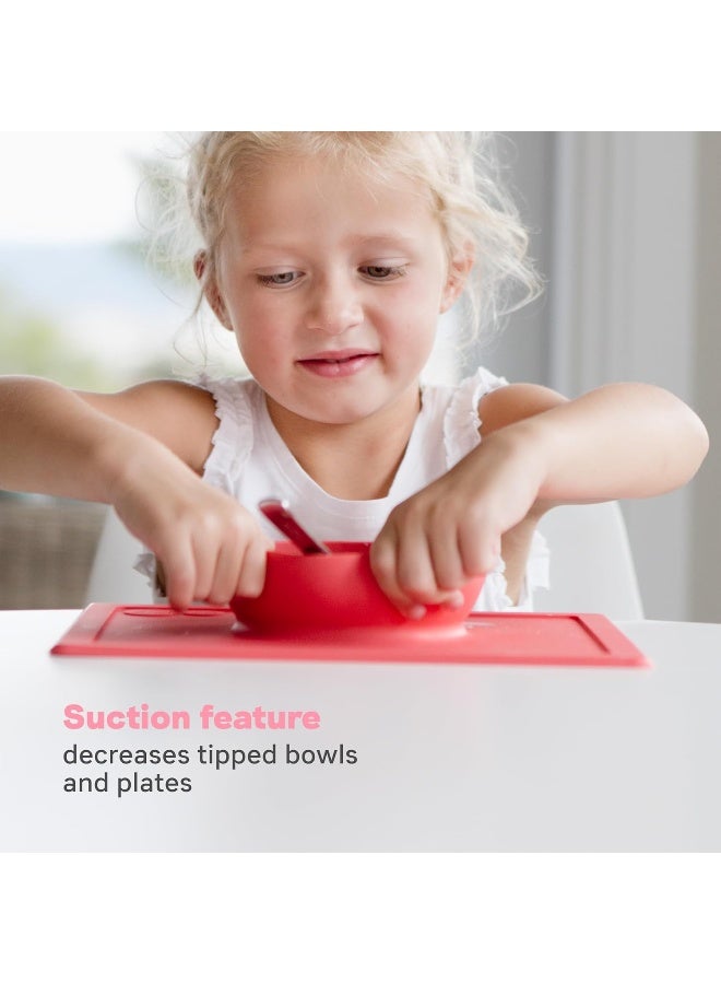 ezpz Happy Bowl (Coral) - 100% Silicone Suction Bowl with Built-in Placemat for Toddlers + Preschoolers - Dishwasher Safe - Image 5