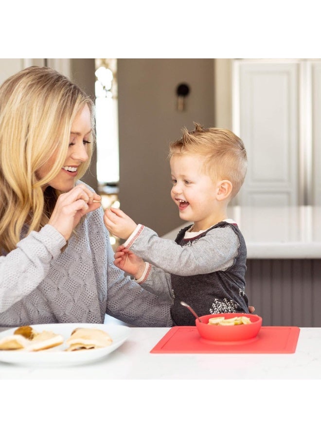 ezpz Happy Bowl (Coral) - 100% Silicone Suction Bowl with Built-in Placemat for Toddlers + Preschoolers - Dishwasher Safe - Image 2