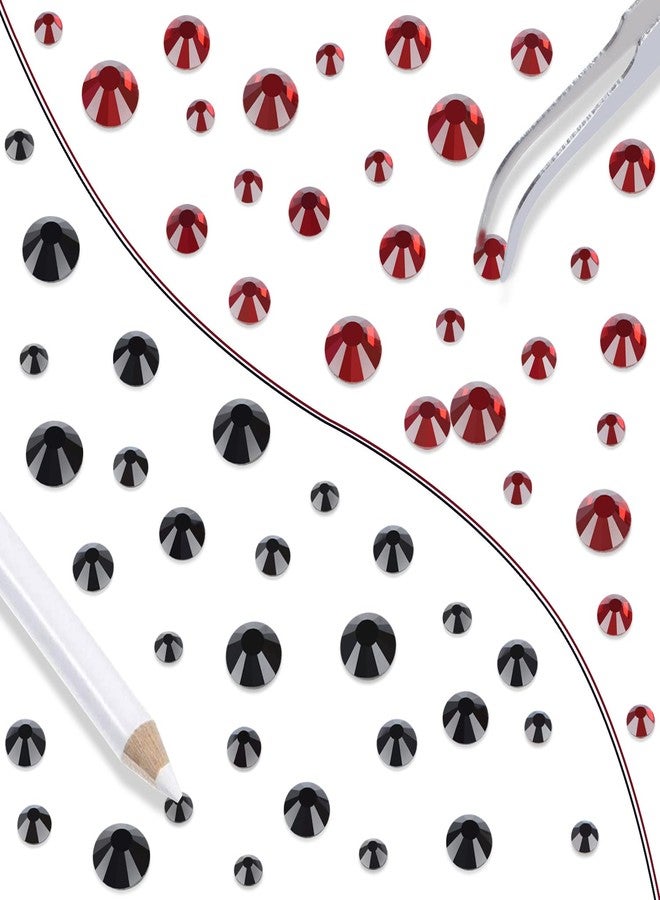 LPBeads 6400 Pieces Black and Red Hotfix Rhinestones Flat Back 5 Mixed Sizes Crystal Round Glass Gems with Tweezers and Picking Rhinestones Pen - Image 5