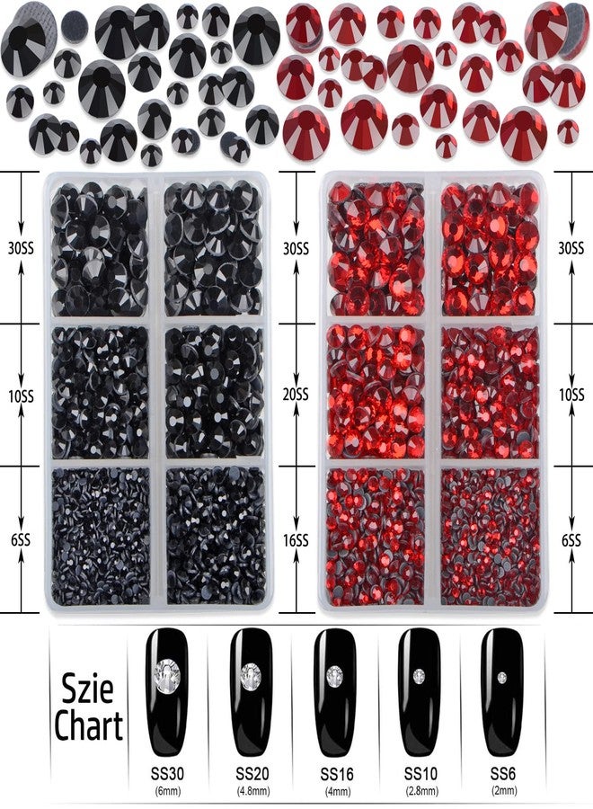 LPBeads 6400 Pieces Black and Red Hotfix Rhinestones Flat Back 5 Mixed Sizes Crystal Round Glass Gems with Tweezers and Picking Rhinestones Pen - Image 2