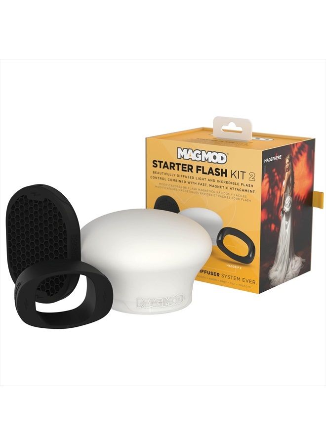 MAGMOD Starter Flash Kit 2 | Camera Speedlight Flash Diffuser | Magnetic Light Modifier Attachments | Lightweight MagMod Modifiers: MagGrip 2, MagSphere 2, MagGrid 2 | Superior Light Control - Image 1