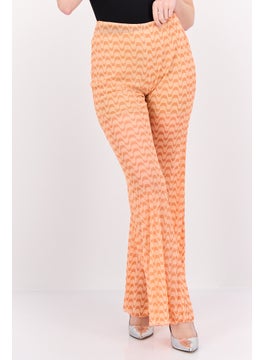 Women Textured Wide Leg Pant, Orange