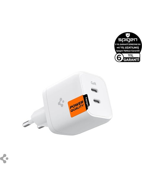 45W GaN USB-C 2 Port Mini Adapter - Samsung PPS 2.0 Supported Fast Charger for iPhone & Android & iPad & MacBook Type-C PE2105 White - ACH03717