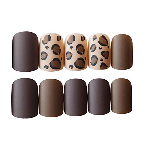 JINDIN Press On Nails Matte Leopard Fake Nails with Nail Glue Square False Nails Full Cover French Fake Finger Nails Art Tips for Women Girls Stick On Nails 24 Sheet
