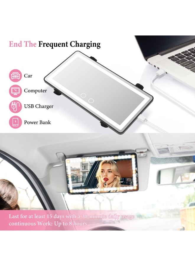 Kibee Car Sun Visor Vanity Mirror - Rechargeable Makeup Mirror with 60 LEDs, 3 Light Modes & Dimmable Touch Control for Cars, Trucks, SUVs, Car Interior Accessories for Women - Image 4