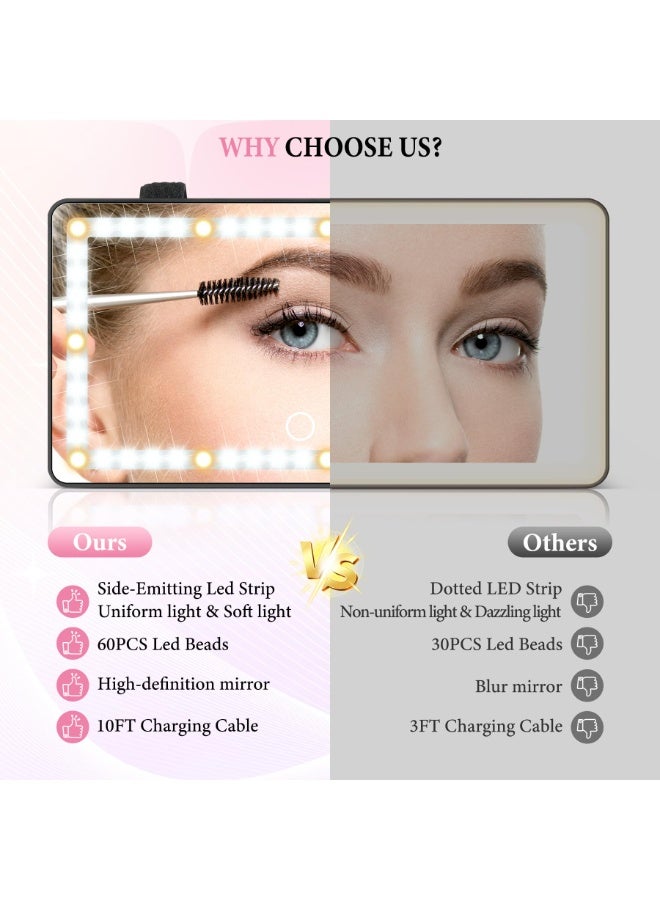 Kibee Car Sun Visor Vanity Mirror - Rechargeable Makeup Mirror with 60 LEDs, 3 Light Modes & Dimmable Touch Control for Cars, Trucks, SUVs, Car Interior Accessories for Women - Image 3
