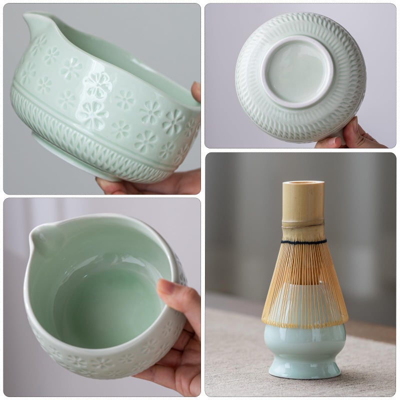 Buucup Matcha Whisk Set, Ceramic Matcha Kit Set Includes Matcha Bowl, Matcha Whisk and Holder, Bamboo Scoop, Scoop Rest, Sifter and Tea Towel - 7 Pcs Matcha Kit for Matcha Lovers (Mint) - Image 3
