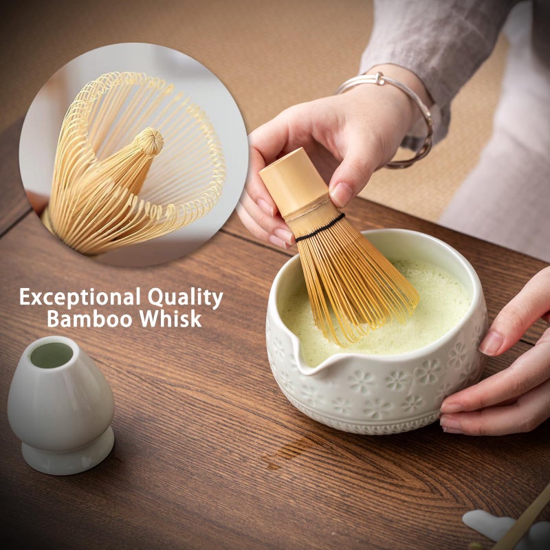 Buucup Matcha Whisk Set, Ceramic Matcha Kit Set Includes Matcha Bowl, Matcha Whisk and Holder, Bamboo Scoop, Scoop Rest, Sifter and Tea Towel - 7 Pcs Matcha Kit for Matcha Lovers (Mint) - Image 4