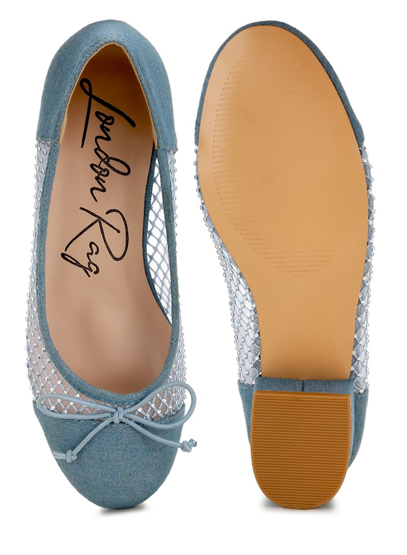 London Rag Rhinestone Detail Denim Ballerinas - Image 4
