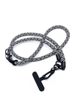 120CM Cell Phone Lanyard, Adjustable Crossbody Cell Phone Strap with Additional Hook for Keychain, Wallet- Black/White, 10MM Thick