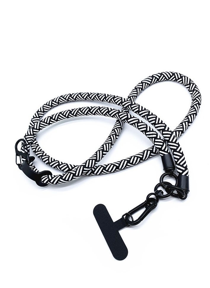 Generic - 120CM Cell Phone Lanyard, Adjustable Crossbody Cell Phone Strap with Additional Hook for Keychain, Wallet- Black/White, 10MM Thick - Image 1