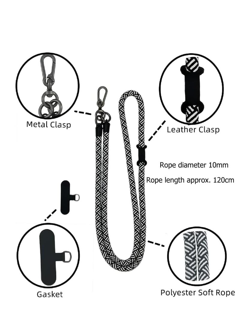 Generic - 120CM Cell Phone Lanyard, Adjustable Crossbody Cell Phone Strap with Additional Hook for Keychain, Wallet- Black/White, 10MM Thick - Image 1