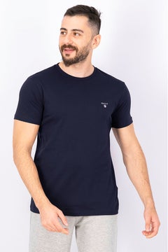 GANT Men Crew Neck Short Sleeves Brand Logo T-shirt, Navy  - Image 1