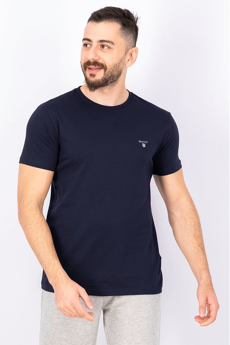 GANT Men Crew Neck Short Sleeves Brand Logo T-shirt, Navy - Image 1