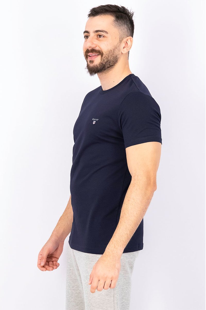 GANT Men Crew Neck Short Sleeves Brand Logo T-shirt, Navy - Image 4