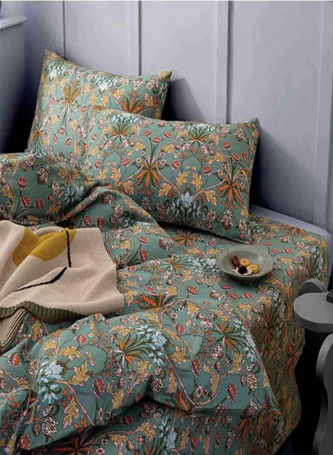 NANKO Bohemia Comforter Set Queen Size, Dark Green Vintage Floral Pattern Printed Bedding Sets - 3 Pcs Soft and Lightweight Duvet Bed in a Bag for Women Boho Bed Home Decor, 90x90 inch - Image 2